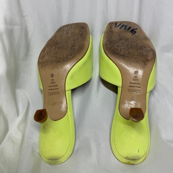 Schutz Dethalia Suede Open Toe Stap Kitten Heel Green Fresh Sandal Size 5.5 - Picture 14 of 15